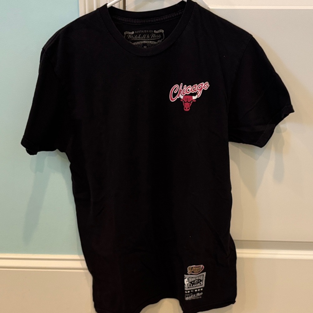 Mitchell & Ness Black Tee with Red Chicago Bulls Logo